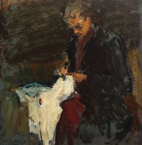 Mother Sewing by Nicolae Furduescu