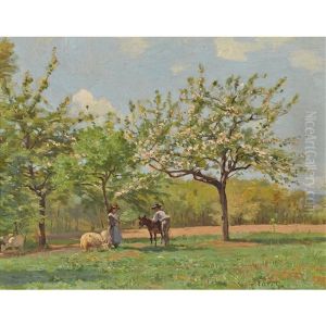 Wiese Mit Bluhendem Obstbaum Und Bauernpaar Wiese Mit Bluhendem Obstbaum Und Bauernpaar