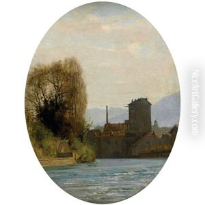 Flusslandschaft Mit Stadt Flusslandschaft Mit Stadt