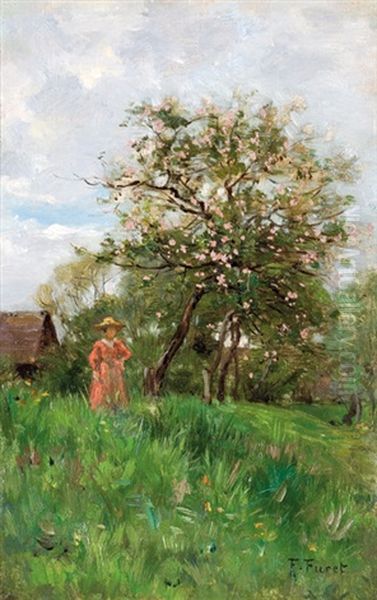 Jeune Femme Dans Un Verger En Fleur - view 1