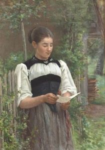 Junges Madchen In Tracht Beim Lesen Eines Briefes