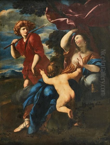 Venus And Adonis With Cupid by Francesco Furini