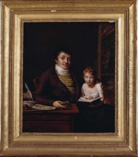 Portrait Of A Gentleman In His Study, His Daughter Reading On His Knee - view 1