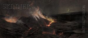View Of A Volcanic Eruption (kilauea Caldera On Mauna Loa?) by Charles Furneaux