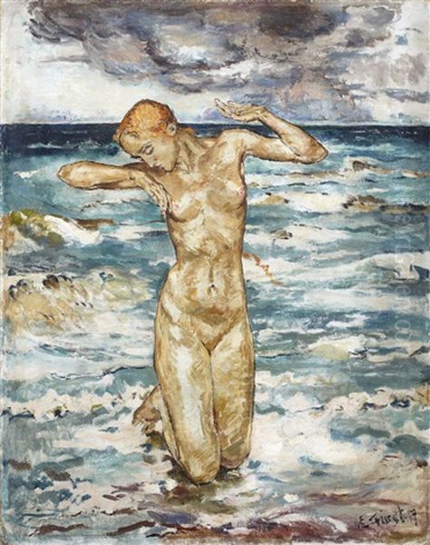 Female Nude Amid Waves - view 1