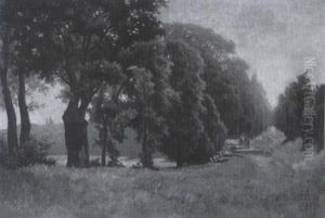 Allee Bei Potsdam Mit Sichbarer Kuppel Von Sansoucci by Julius Furst