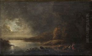 Klippigt Kustlandskap Med Figurer I Mansken by Baron Theodor Caspar von Furstenberg