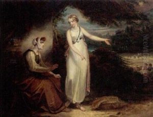 Two Figures In A Barn, A Pastoral Landscape Beyond