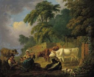 Landschaft Mit Einer Hirtenfamilie Und Kuhen by Fussell, Joseph