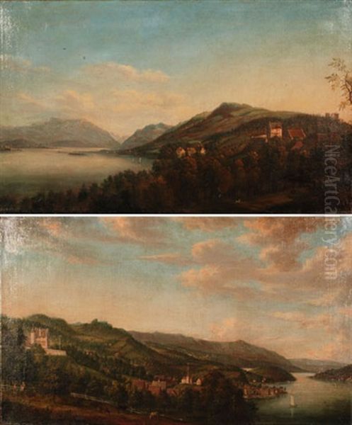 Blick Von Suden Auf Schloss Und Ortschaft Wadenswil (+ Blick Von Norden Auf Schloss Wadenswil; Pair) - view 1