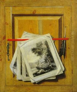 Trompe-l'oeil. An Einem Steckbrett Funf Kupferstiche Und Eine Schreibfeder