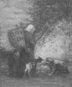Bauerin Mit Kraxe Am Feuer