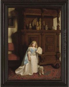 Portrait Of A Girl Holding A Fan, A Dog By Her Side by William Baxter Collier Fyfe