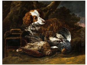 Jagdspaniel Mit Zwei Erlegten Rebhuhnern by Jan Fyt