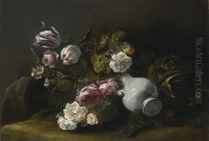Still Life Of Flowers And An Overturned Jug by Jan Fyt