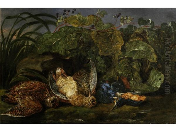 Dead Woodcock And A Kingfisher In A Landscape - view 1