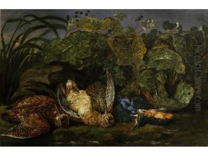 Dead Woodcock And A Kingfisher In A Landscape