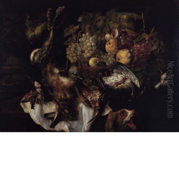 Still Life Of Fruit And Felled Game With A Dog And Cat - view 1