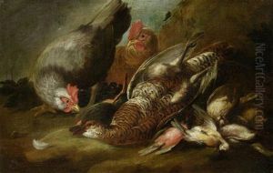 Stillleben Mit Huhnern Und Toten Vogeln