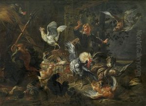 Raubvogel In Einem Huhnerhof by Jan Fyt