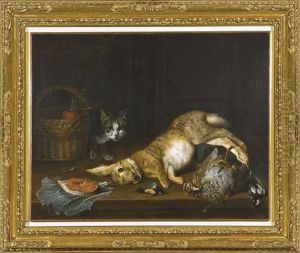 Natura Morta Con Lepre, Volatili, Trancio Di Salmone E Un Gatto