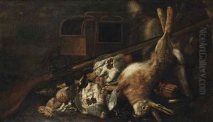 A Dead Hare And Other Game With A Hound, A Rifle And Hunting Paraphernalia In A Landscape