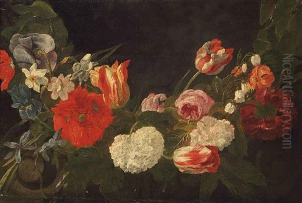 A Garland Of Tulips, Roses, Violets And Other Flowers - view 1