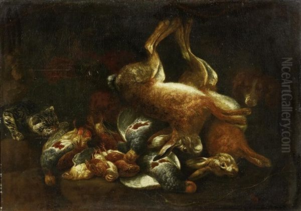 Jagdstillleben Mit Hasen, Katze Und Hund - view 1