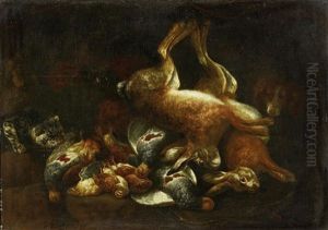 Jagdstillleben Mit Hasen, Katze Und Hund by Jan Fyt
