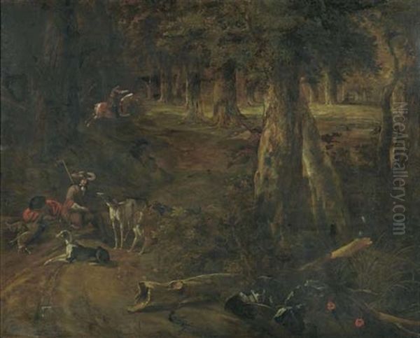 Jager Bei Der Hasenjagd Im Wald - view 1