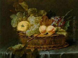 Ein Korb Mit Pfirsichen Und Weintrauben Auf Einem Tisch by Jan Fyt