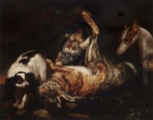 Still Life Of Game With A King Charles Spaniel And A Greyhound by Jan Fyt