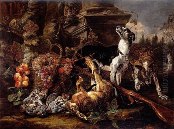 Deux Chiens Surveillant Un Trophee De Chasse - view 1