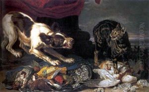 Chien Et Chat Devant Du Gibier by Jan Fyt