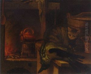 A Kitchen Still Life With A Cat And A Maggie by Jan Fyt