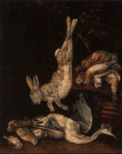 A Cat By A Dead Hare, A Duck And Other Dead Birds On A Bank