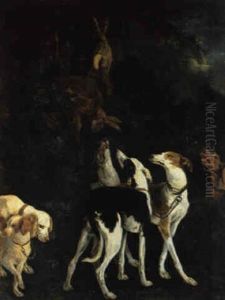 Windhunde Bewachen Die Jagdbeute Von Erlegten Hasen by Jan Fyt