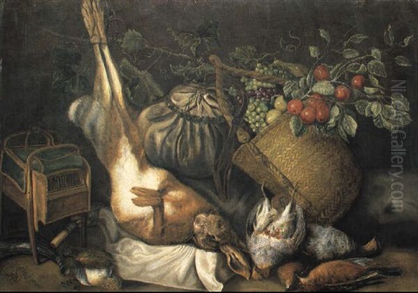 Natura Morta Di Caccia Con Cesto Di Frutta - view 1
