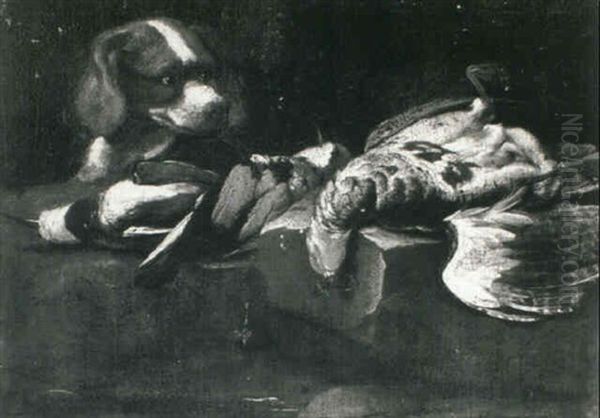 A Hunt Still Life With A Hound By A Ledge With Songbirds And A Partridge - view 1