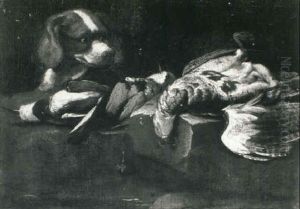 A Hunt Still Life With A Hound By A Ledge With Songbirds And A Partridge by Jan Fyt