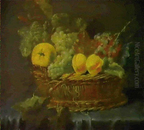 Nature Morte Au Panier De Raisins Avec Un Citron Et Des Peches - view 1