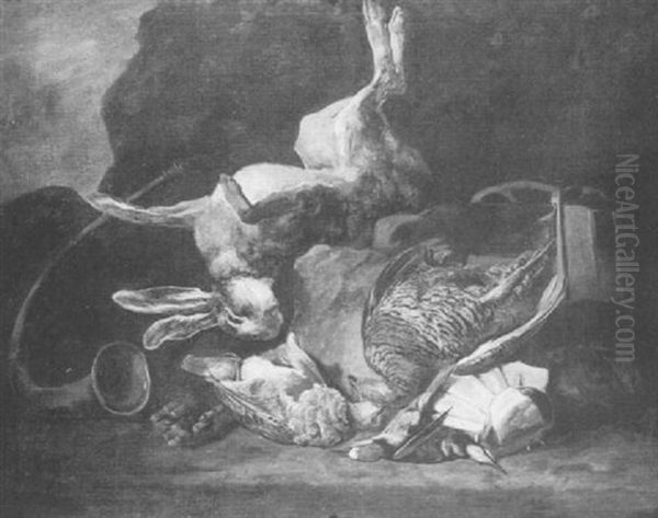 A Still Life Of A Hare, Game And Hunting Implements - view 1