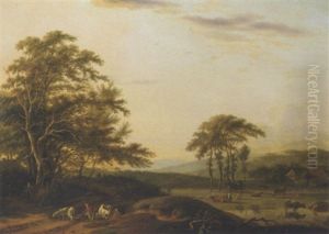 An Italianate River Landscape With A Shepherd And Cattle by Pieter Gaal