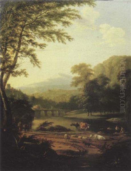 An Italianate River Landscape, With A Peasant Woman Returning From A Market - view 1