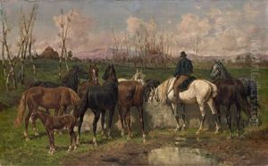 Chevaux A L'abreuvoir by Giuseppe Gabani