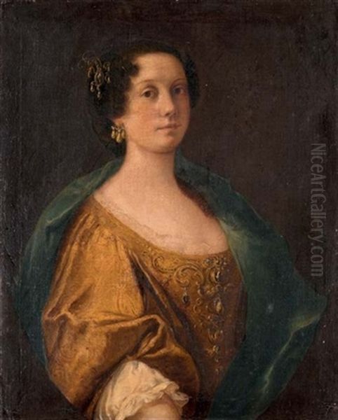 Portrait Of A Noblewoman In A Jeweled Silk Dress And Green Shawl - view 1