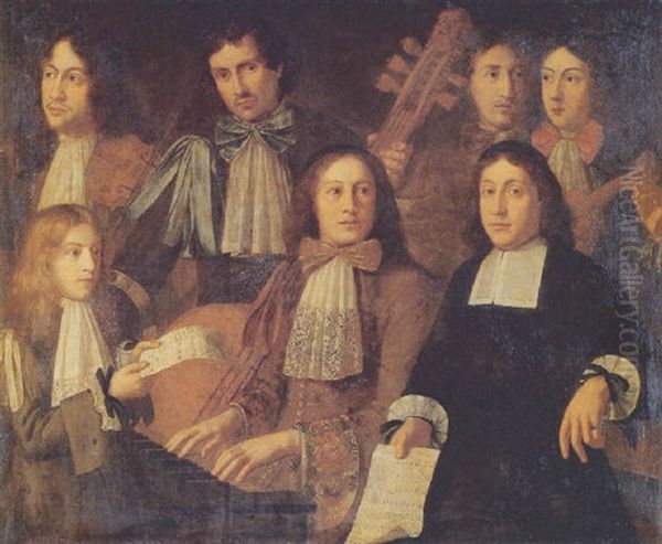 A Group Of Musicians Playing A Viola Da Gamba, Two Violins And A Clavichord - view 1