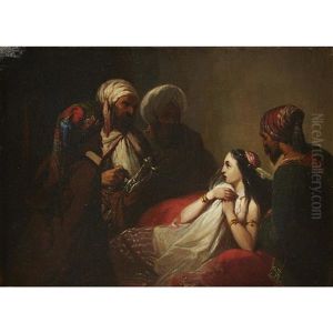 Harem Woman With Group Of Arabs by Nicholas Edward Gabe