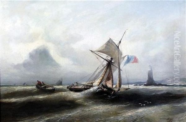 Fishing Boat In A Squall, A Lighthouse Beyond - view 1