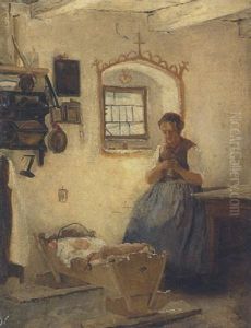 Bauerin An Der Wiege by Alois Gabl